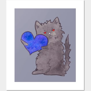 Black cute cat (Kuroo) with Heart Posters and Art